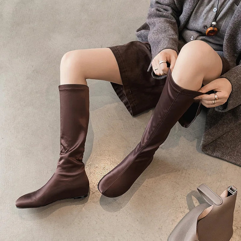 Autumn black silk Increased Internal Skinny Boots
