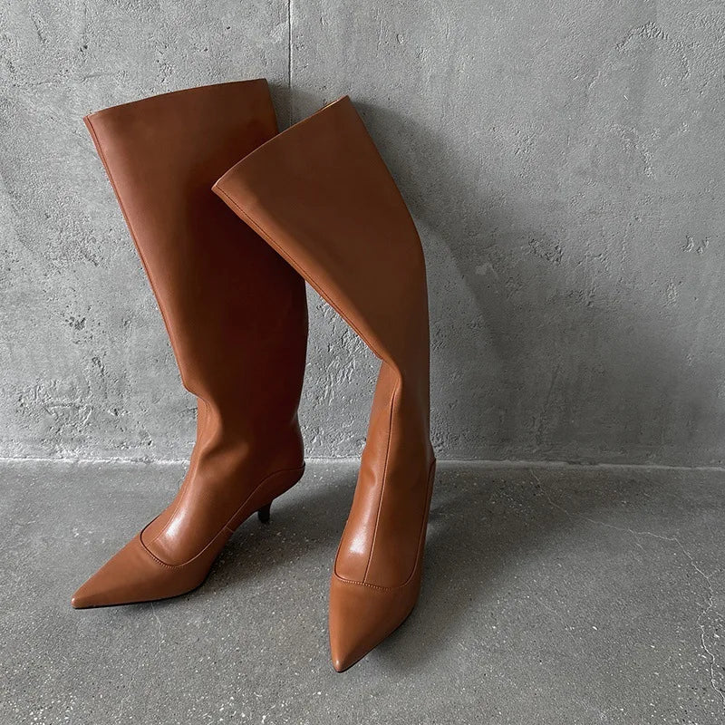 Autumn brown cowhide Kitten heel Modern Boots