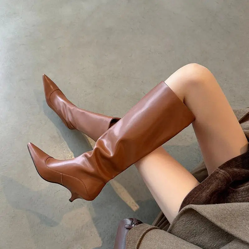 Autumn brown cowhide Kitten heel Modern Boots