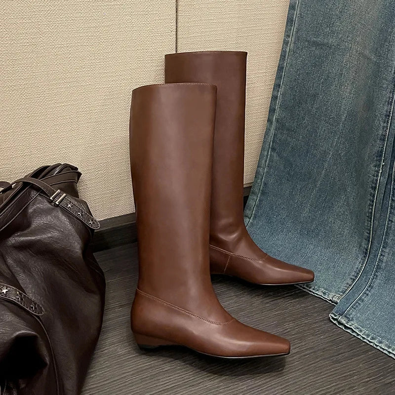 Autumn brown cowhide Wedges Modern Boots