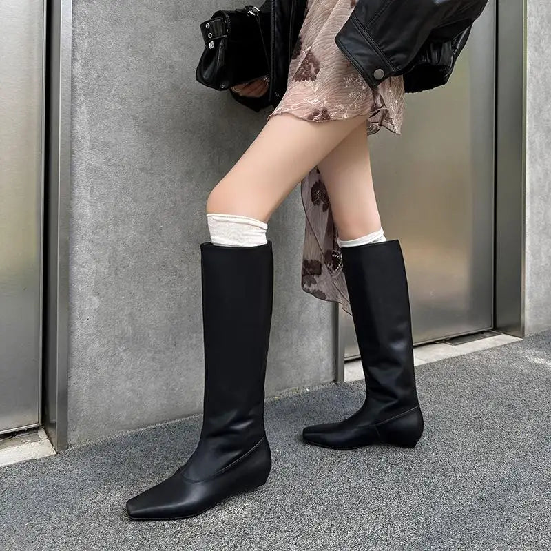 Autumn brown cowhide Wedges Modern Boots