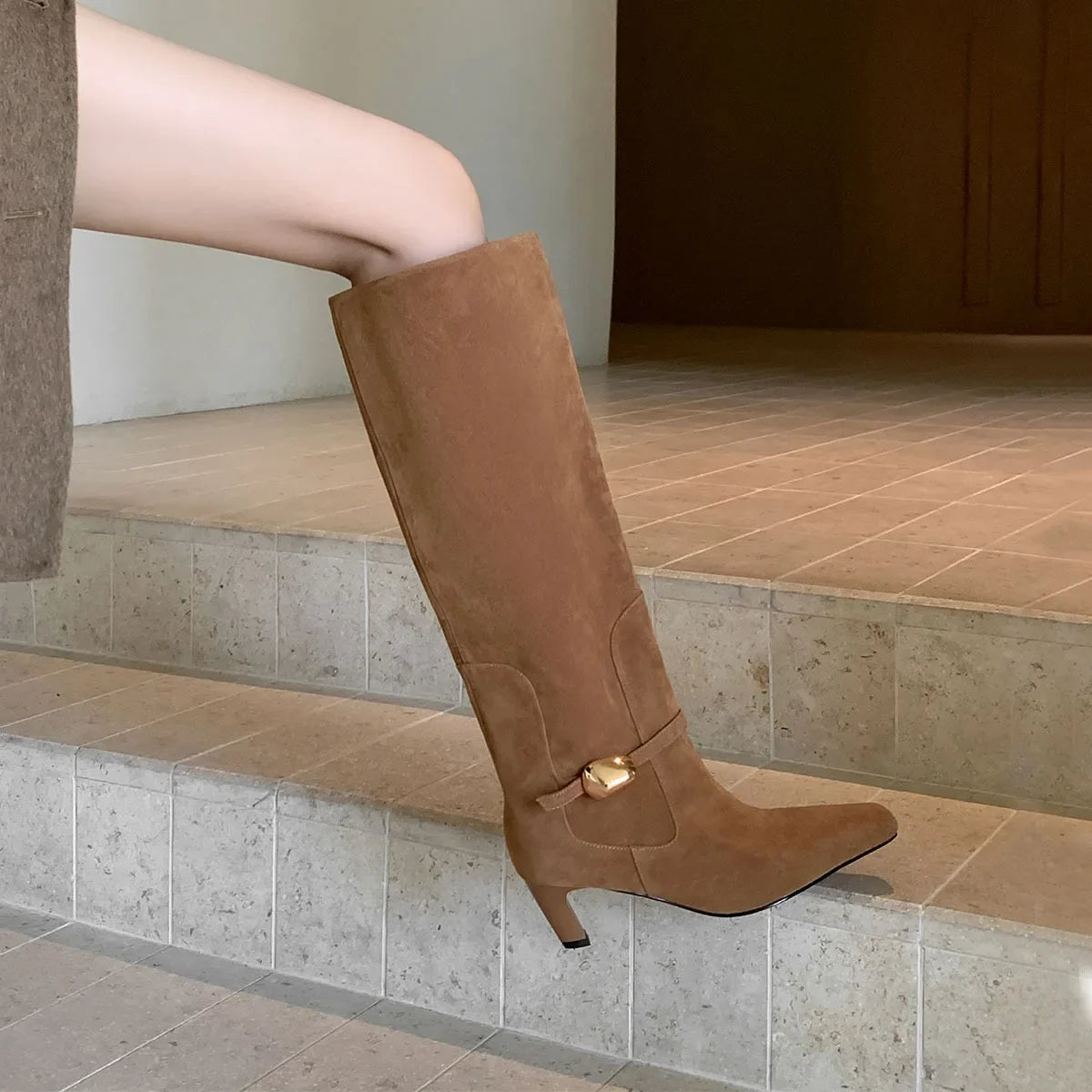 Autumn brown suede Metal buckle Modern Boots