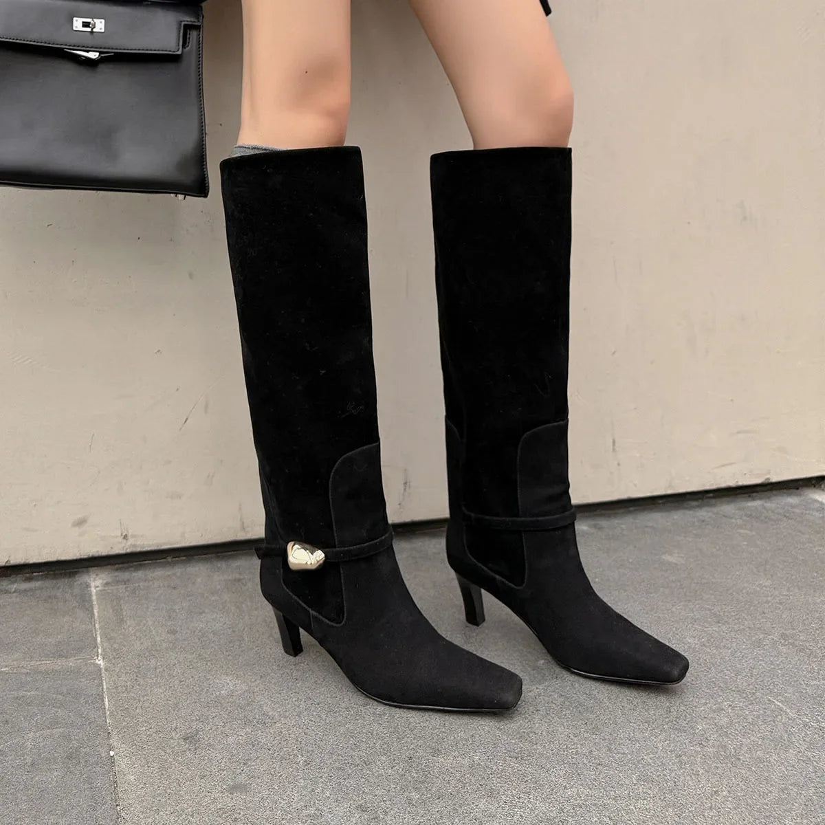 Autumn brown suede Metal buckle Modern Boots