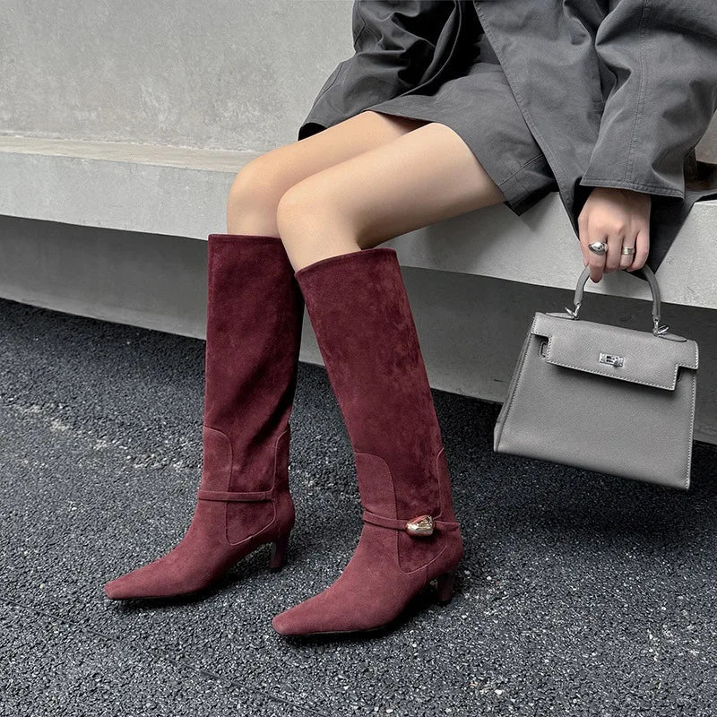 Autumn brown suede Metal buckle Modern Boots