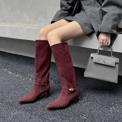 Autumn brown suede Metal buckle Modern Boots