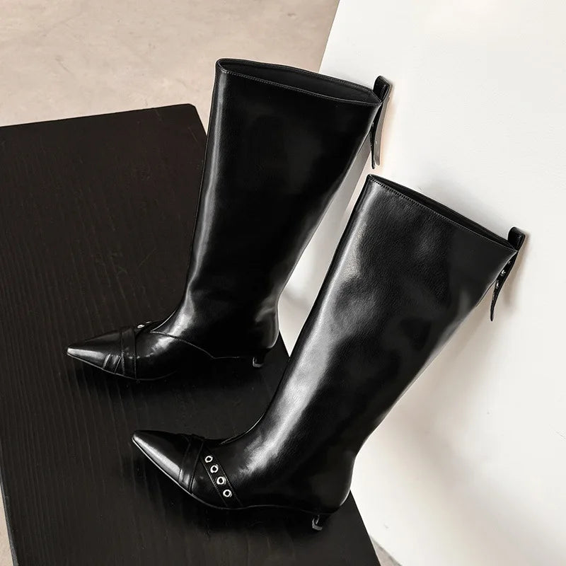 Autumn cowhide Kitten heel rivet Modern Boots