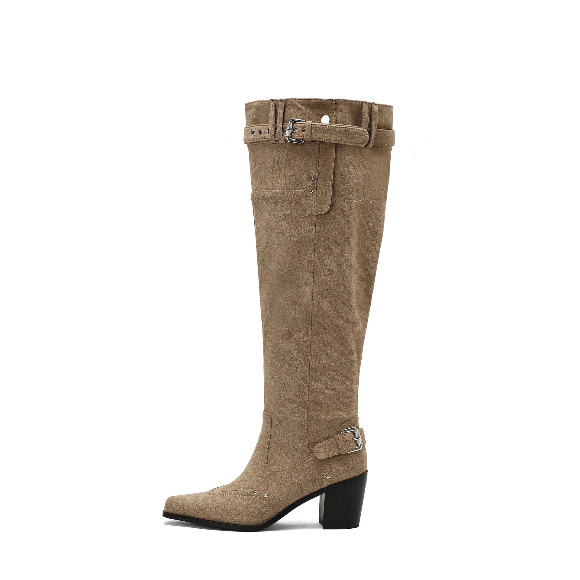 Autumn cowhide Pleated Knee high Boots