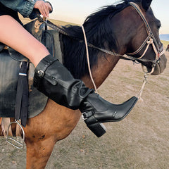 Autumn cowhide Pleated Knee high Boots