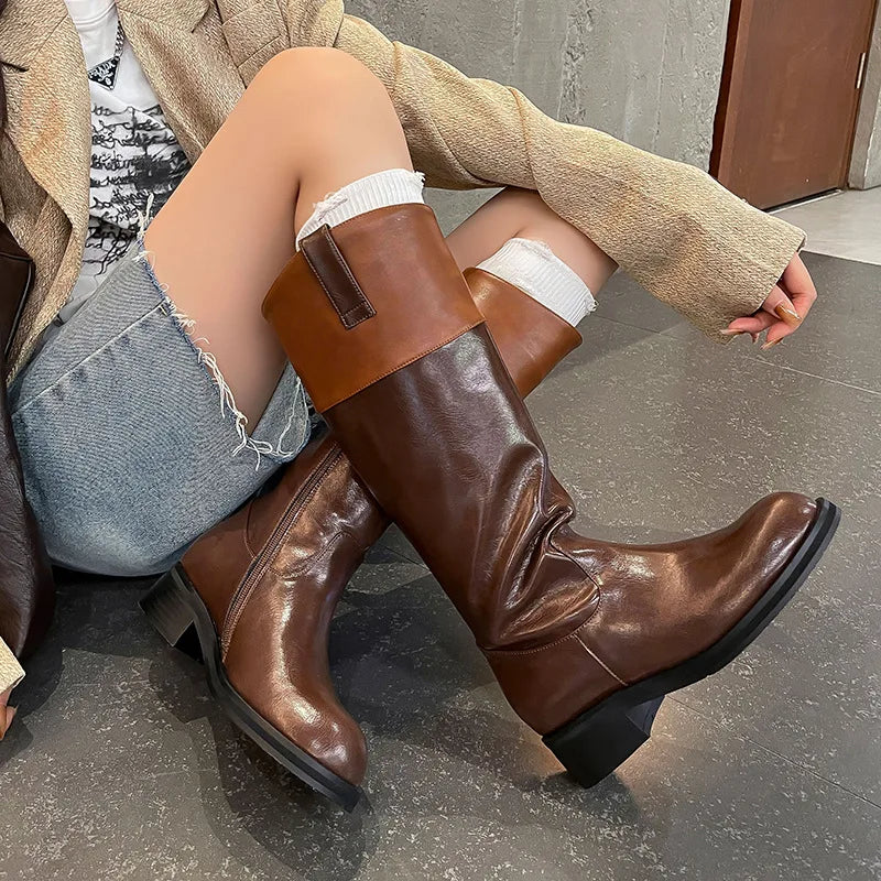 Autumn cowhide Riding Boots