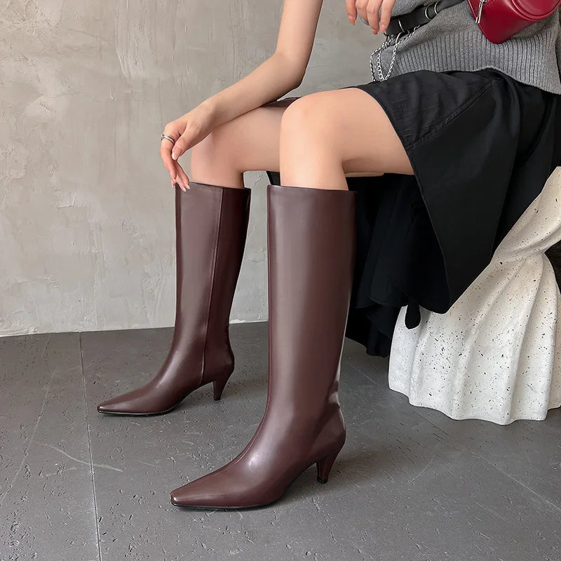Autumn cowhide Stilettos heels Modern Boots