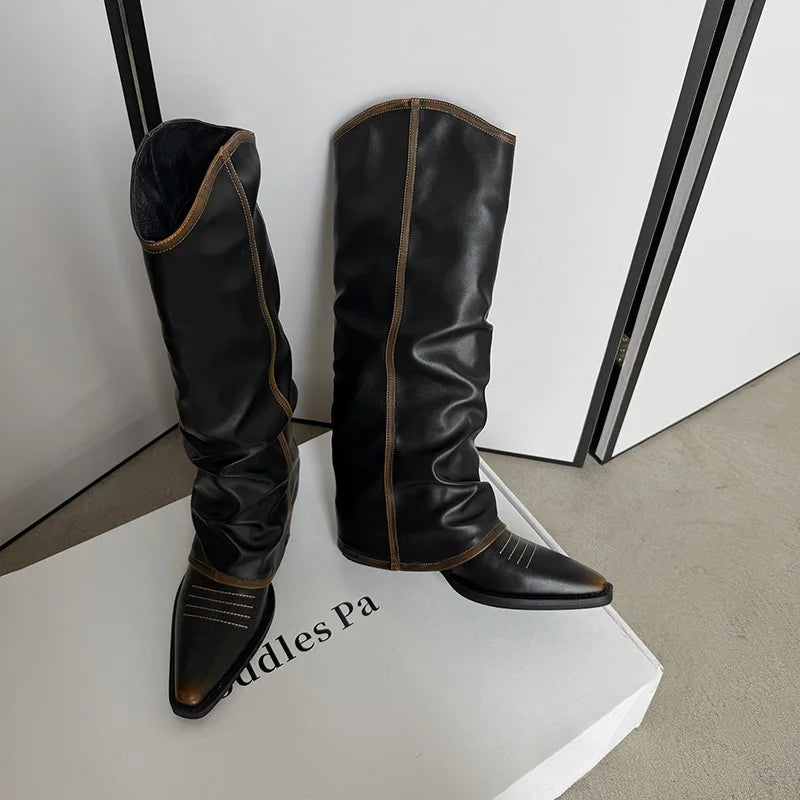 Autumn cowhide Trouser legs Boots