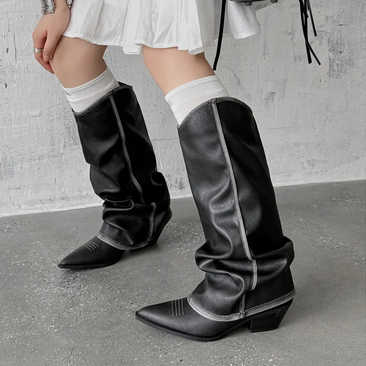 Autumn cowhide embroidery Trouser legs Boots