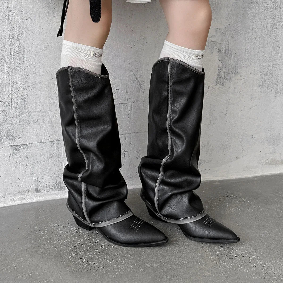 Autumn cowhide embroidery Trouser legs Boots