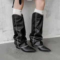 Autumn cowhide embroidery Trouser legs Boots