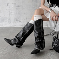 Autumn cowhide embroidery Trouser legs Boots