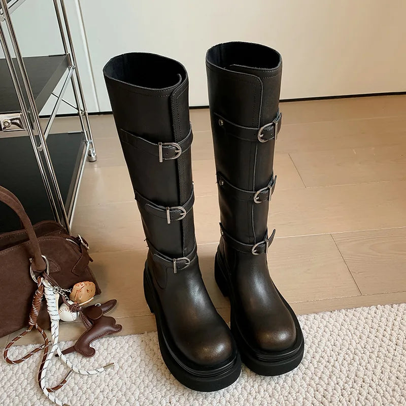 Autumn platform cowhide Riding Boots