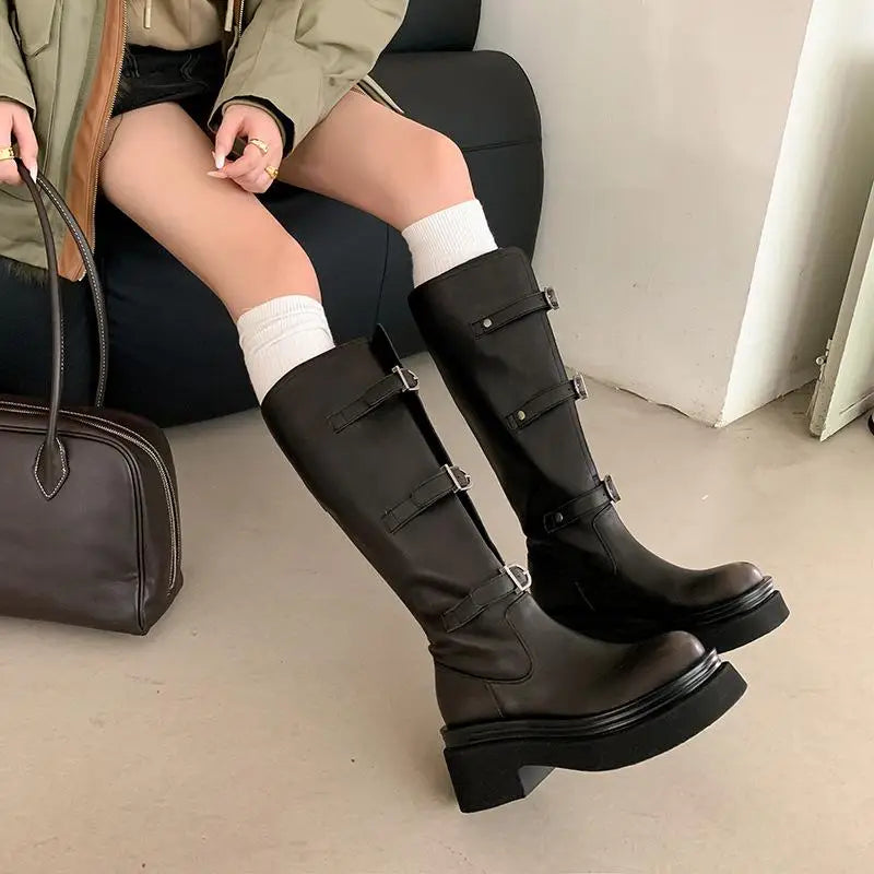 Autumn platform cowhide Riding Boots
