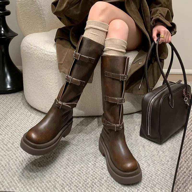 Autumn platform cowhide Riding Boots