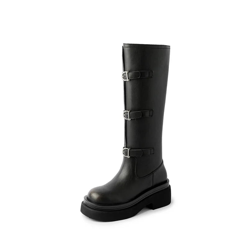 Autumn platform cowhide Riding Boots