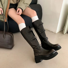 Autumn platform cowhide Riding Boots