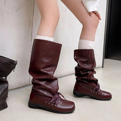 Autumn sheepskin Pleated Cross tied Modern Boots