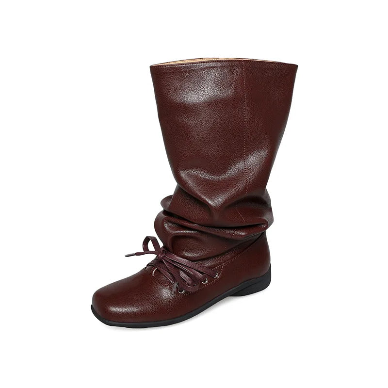 Autumn sheepskin Pleated Cross tied Modern Boots