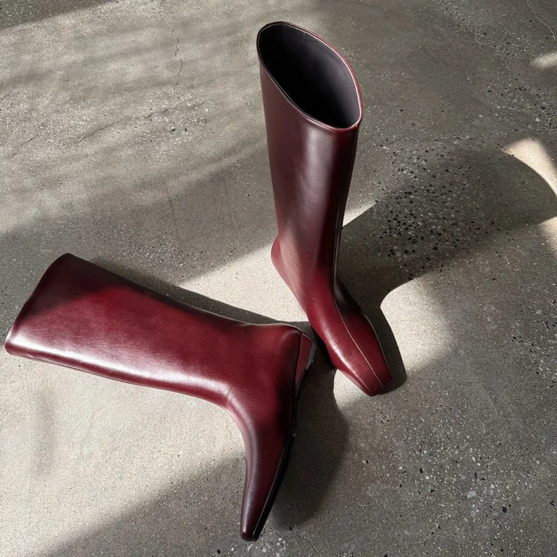 Autumn simple style cowhide Wedge Modern Boots