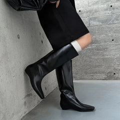 Autumn simple style cowhide Wedge Modern Boots