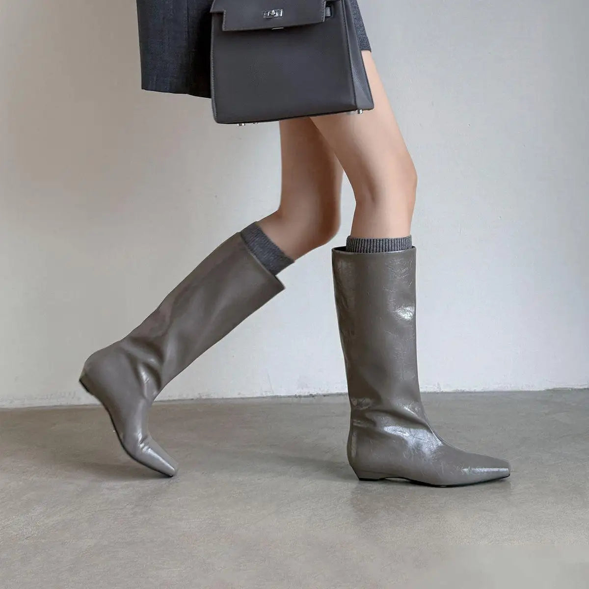 Autumn simple style cowhide Wedge Modern Boots
