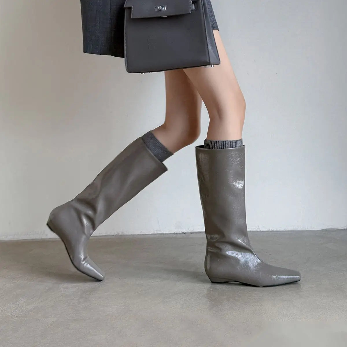 Autumn simple style cowhide Wedge Modern Boots