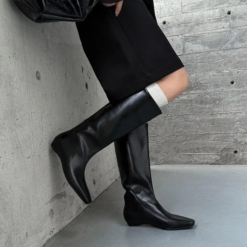 Autumn simple style cowhide Wedge Modern Boots