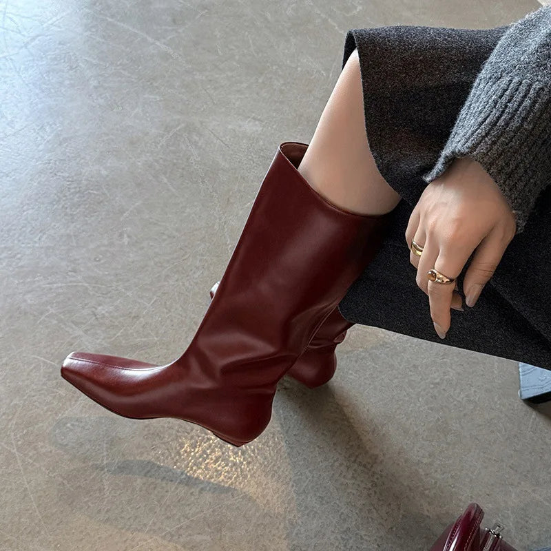 Autumn simple style cowhide Wedge Modern Boots