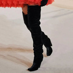 Brown Patent Leather Tapered heel Over the knee Boots