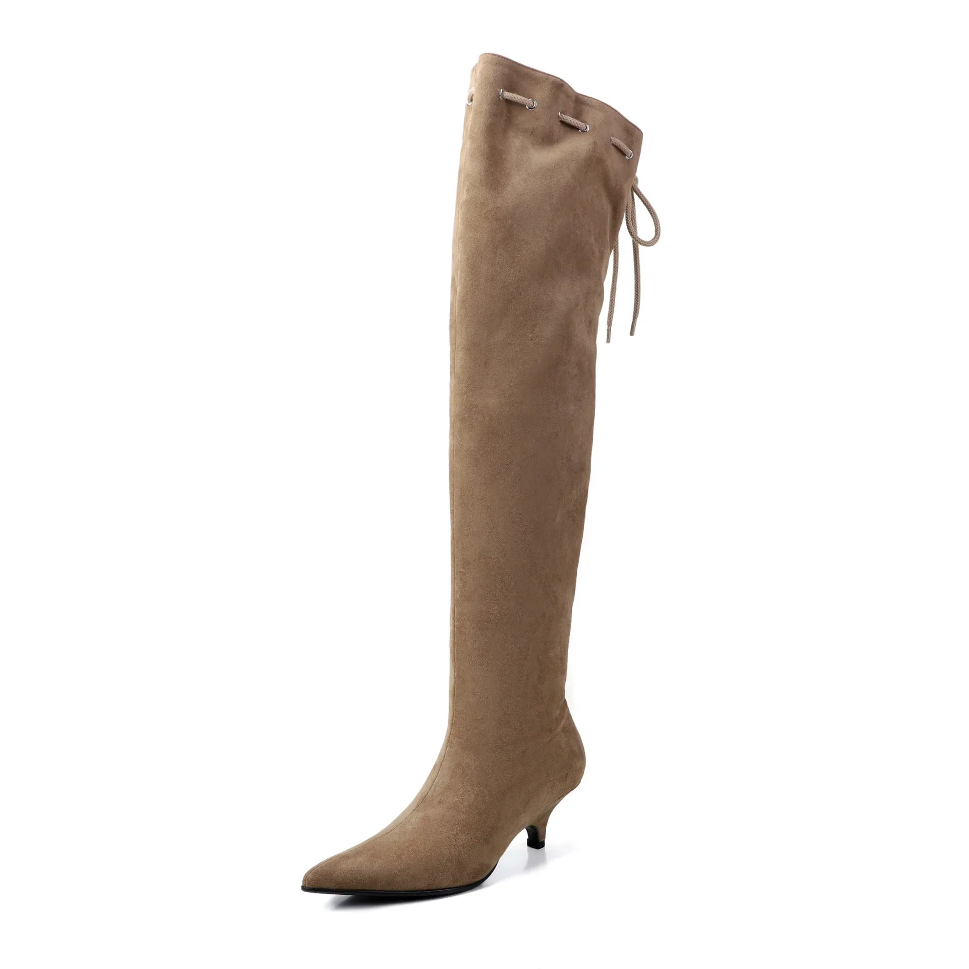 Khaki Sheep suede Lace up Over the knee Boots