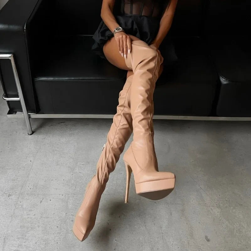 Spring Platform Elastic Thigh high Boots