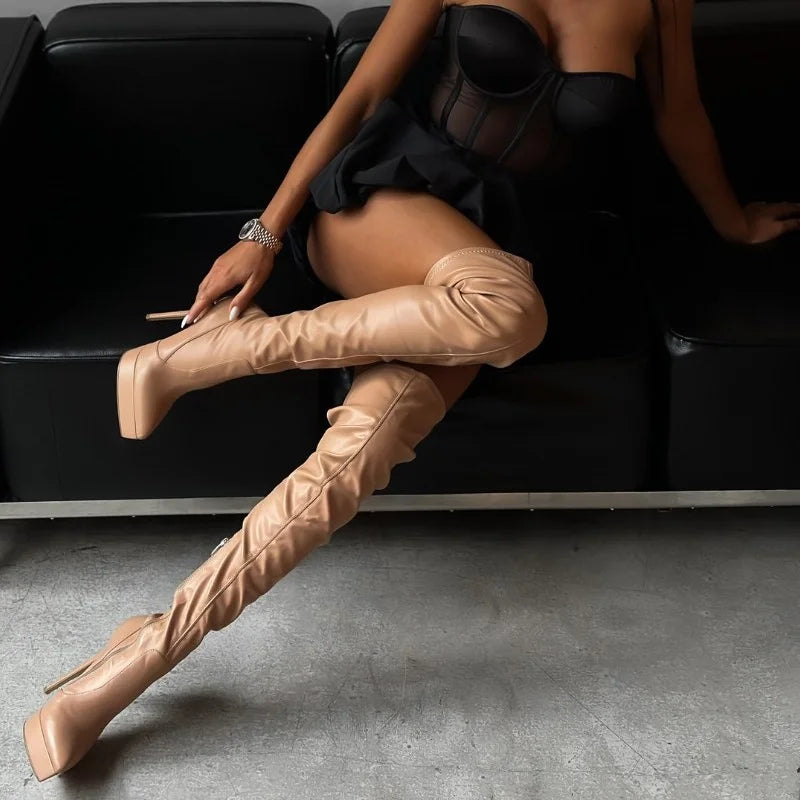 Spring Platform Elastic Thigh high Boots