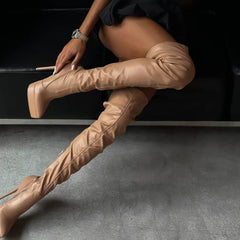 Spring Platform Elastic Thigh high Boots