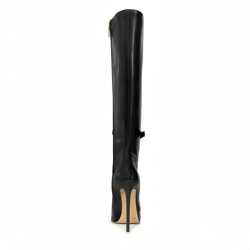 Spring Pointed toe Super high heel Side zipper Knee high Boots