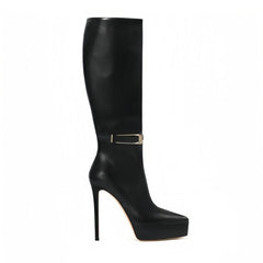 Spring Pointed toe Super high heel Side zipper Knee high Boots