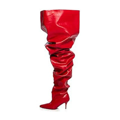 Spring red PU Large tubular Boots
