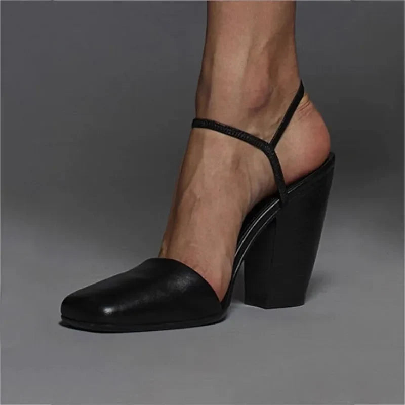Square Toe Ankle Strap Chunky Heels High Heel
