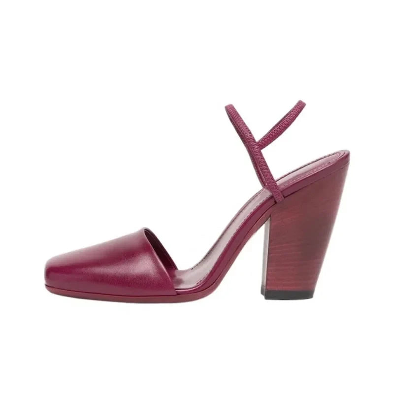 Square Toe Ankle Strap Chunky Heels High Heel