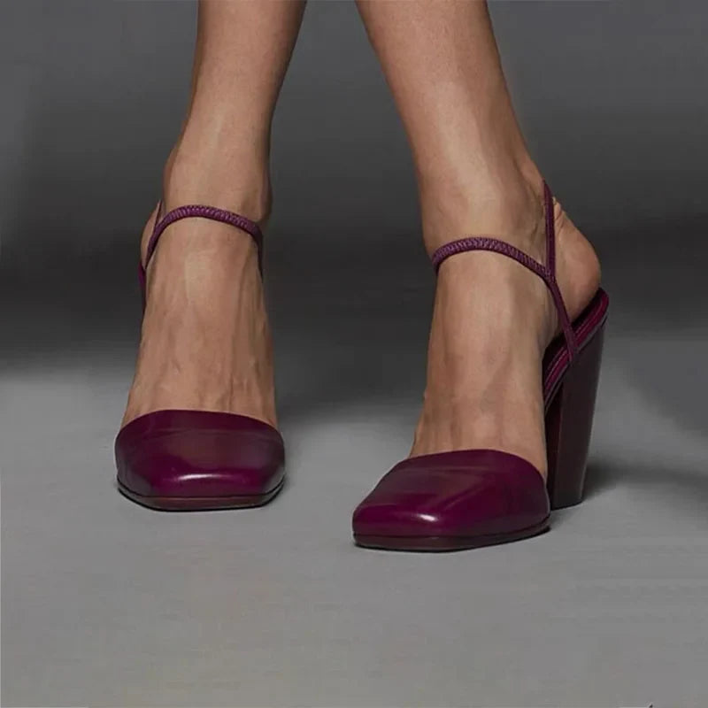 Square Toe Ankle Strap Chunky Heels High Heel