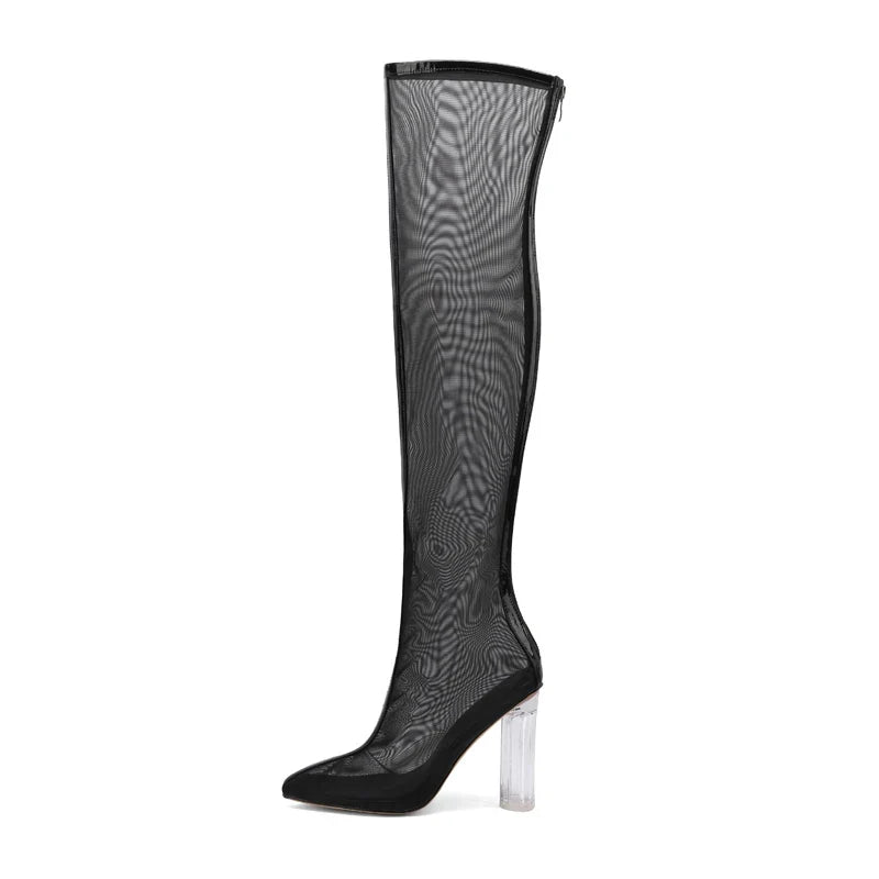 Summer Mesh Crystal heel Over the Knee High Boots