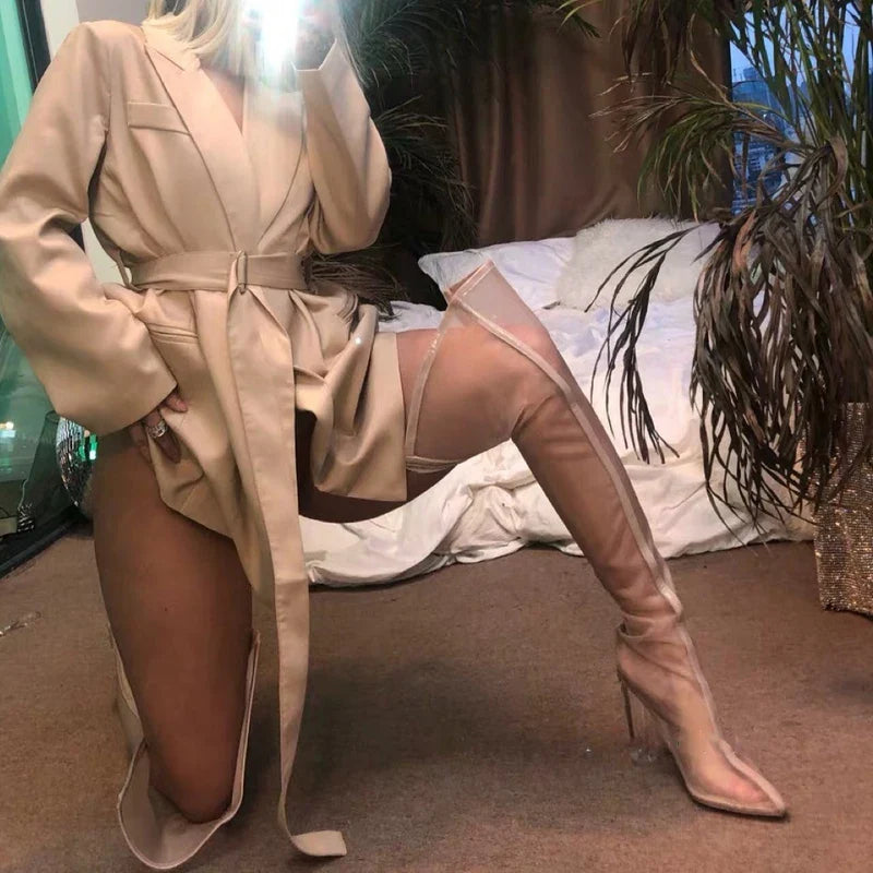 Summer Mesh Crystal heel Over the Knee High Boots