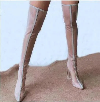 Summer Mesh Crystal heel Over the Knee High Boots