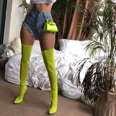 Summer Mesh Crystal heel Over the Knee High Boots