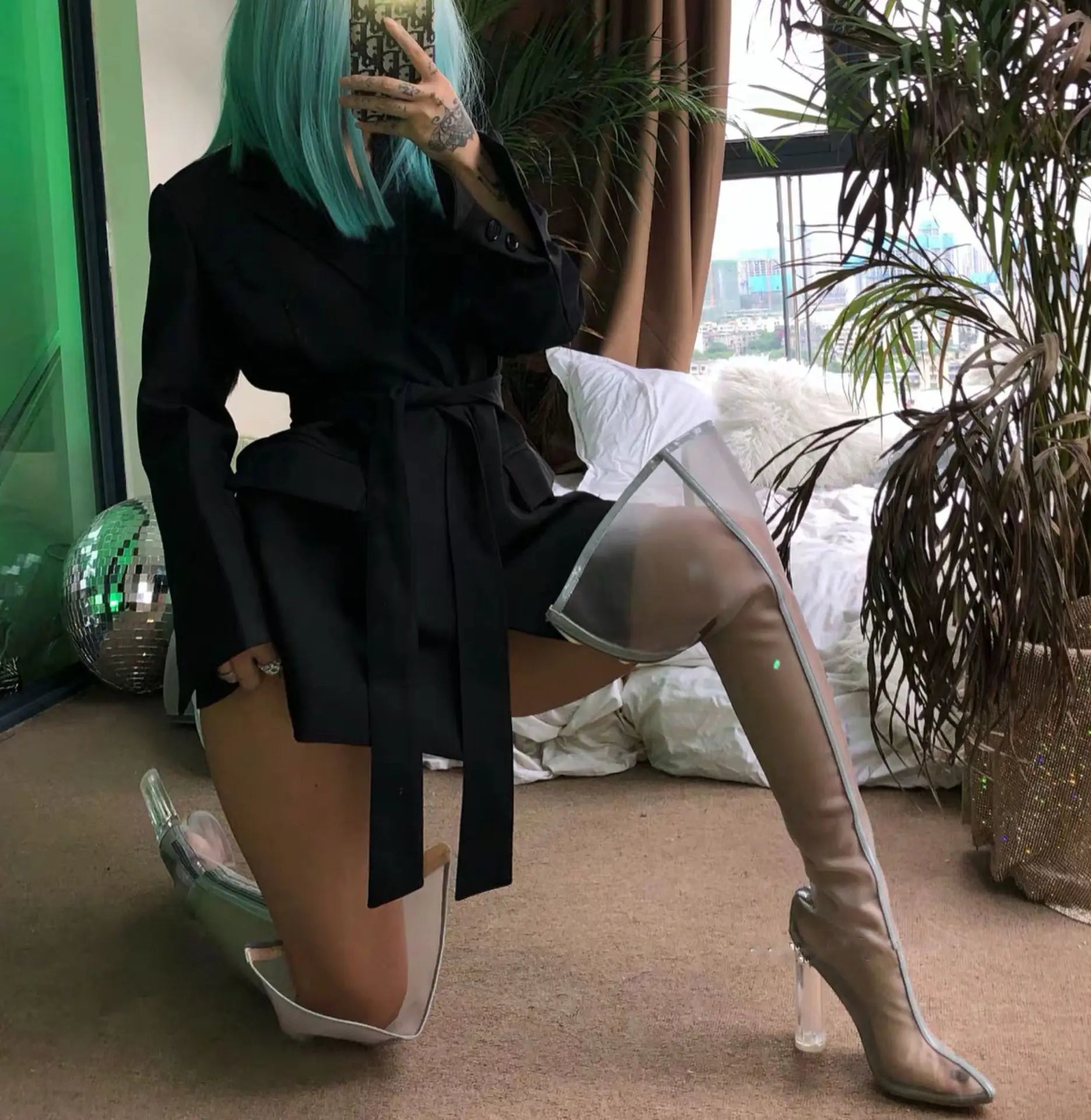 Summer Mesh Crystal heel Over the Knee High Boots