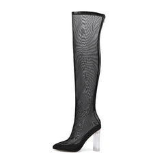 Summer Mesh Crystal heel Over the Knee High Boots