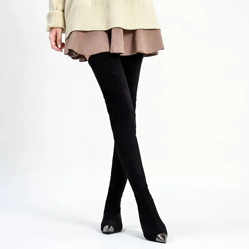 Winter Black Woman's Thigh High Boots